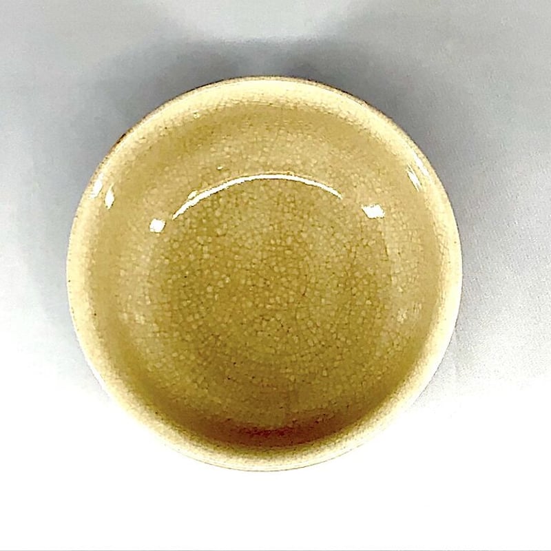 九谷焼 水越与三兵衛(二代） 作 金泥緑釉 茶碗 無傷 箱合 在銘 保証