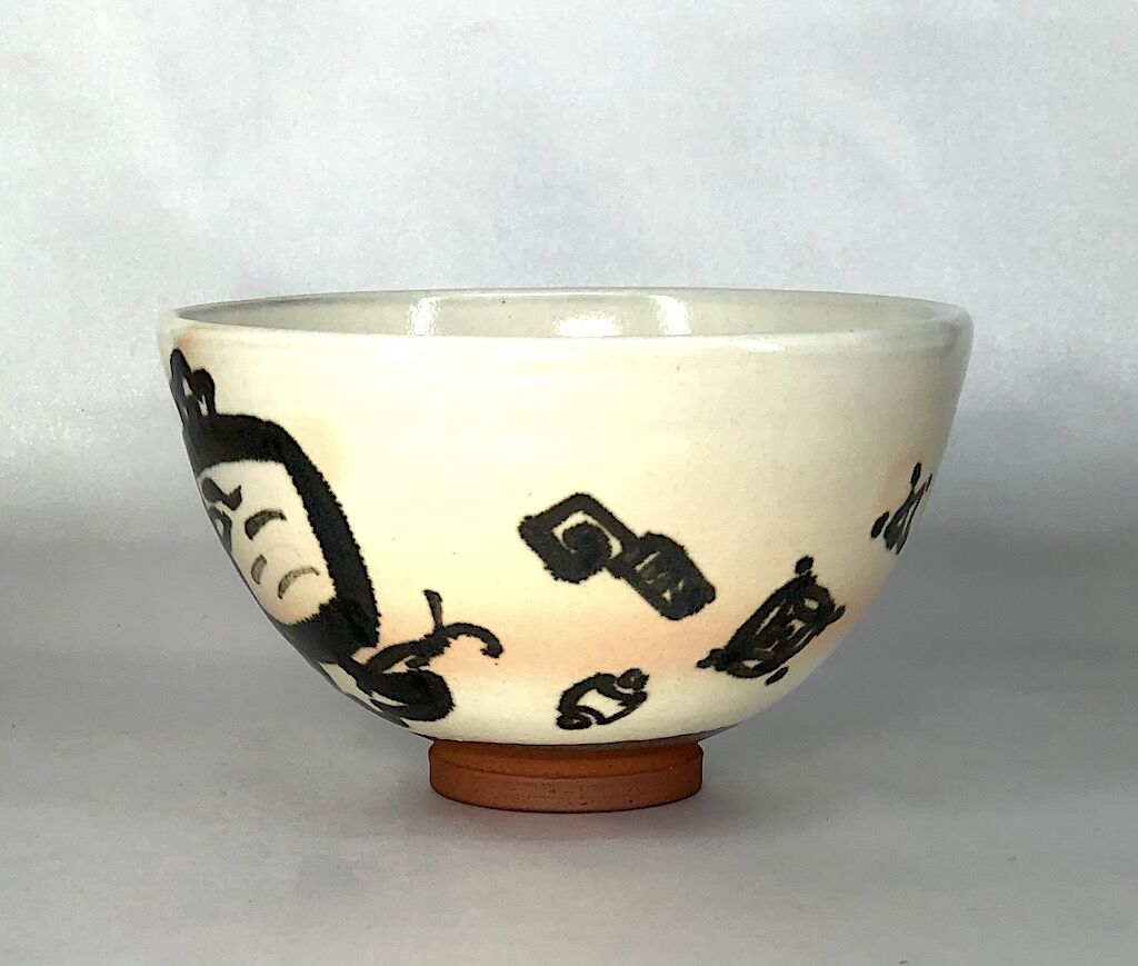 京焼・清水焼 花背窯 徳力富吉郎作 宝づくし 茶碗 在銘 無傷 共