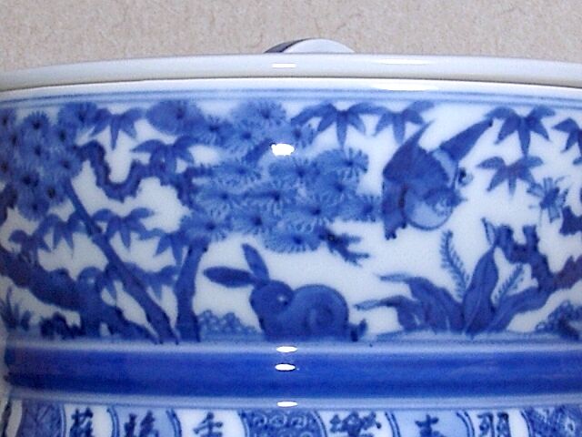 京焼・清水焼　二代 大丸北峰作　三島手　茶碗　共箱　古物。 京焼・清水焼 大丸北峰（二代）作 倣祥瑞 鳥画 茶碗 無傷 箱合