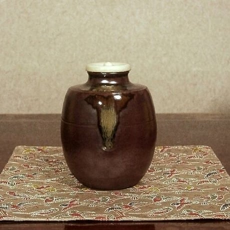 高取肩衝茶入 十三代八仙造 共箱 仕覆付 雨龍間道 茶器 茶壷 茶道具 棗