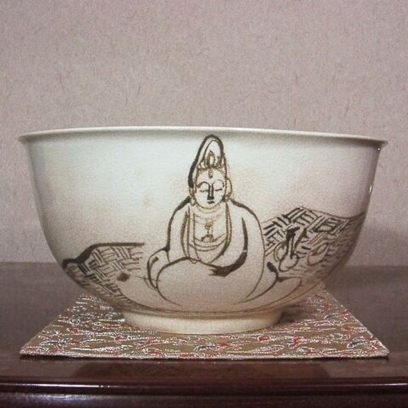 粟田焼 雲林院寶山作 春陽山人画 一座観音図 鉢 共箱 古物。 | STORES