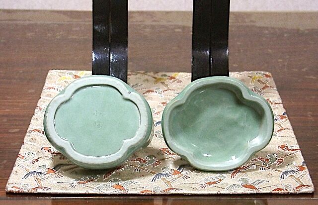 京焼・清水焼 大丸北峰（二代）作 双龍 青磁香合 無傷 共箱 保証