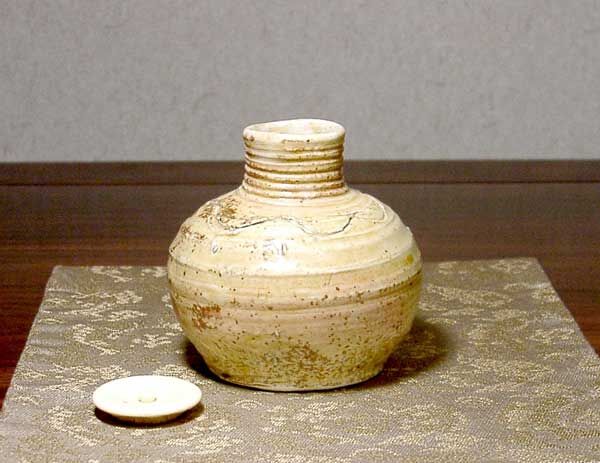 京焼・清水焼 清水六兵衛（三代）作 伊羅保 鶴首 茶入 無傷 誂箱 保証