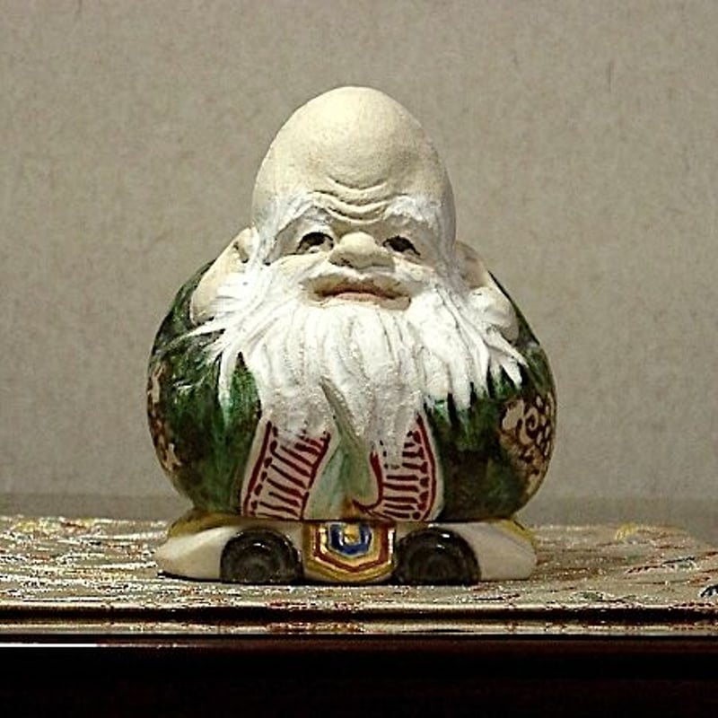 京焼・清水焼　初代 村田陶苑 作　色絵　招福 大黒天像　共箱　無傷。 京焼・清水焼 村田陶苑 作 色絵 寿老香合 共箱 無傷 保証