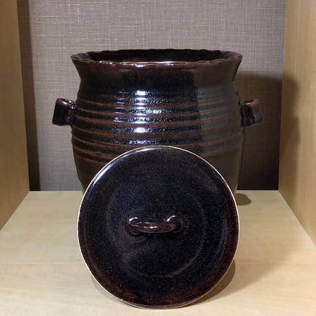京焼・清水焼　河合栄之助 作　天目釉　水指　無傷保証　共箱　古物