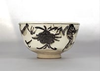 九谷焼松田蘇川作沢守半翠画霊芝御本手茶碗共箱古物。