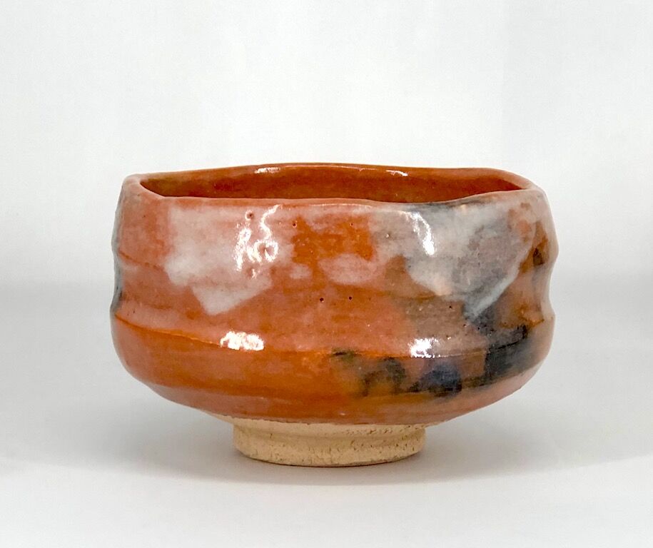 楽焼 西出窯 徳力富吉郎 作 瓢箪画 赤楽 茶碗 無傷 在銘 誂箱