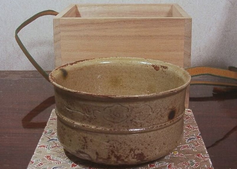 茶道具古瀬戸加藤作助(景正二十五世) 作志野水指共箱C6246