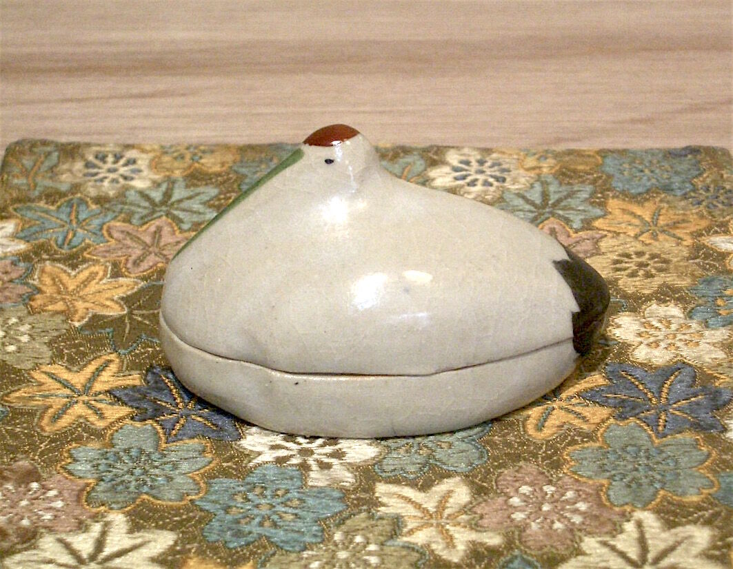 善光寺焼 東野窯 大森光彦作 鶴香合 共箱 古物。 | STORES