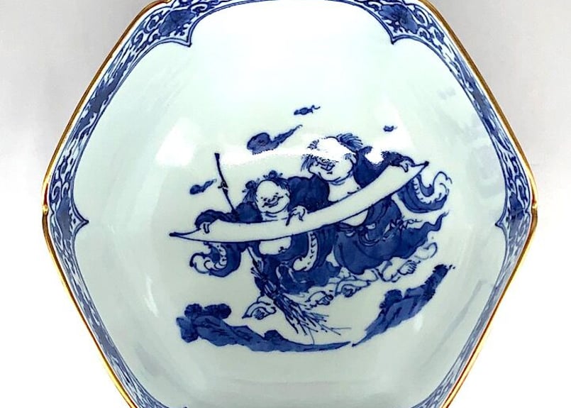 鉢■京焼手描き染付【平安 懐泉造】窓山里山水図菓子鉢 京都名工 青華 骨董品■ 鉢□京焼手描き染付【平安 懐泉造】窓山里山水図菓子鉢 京都名工