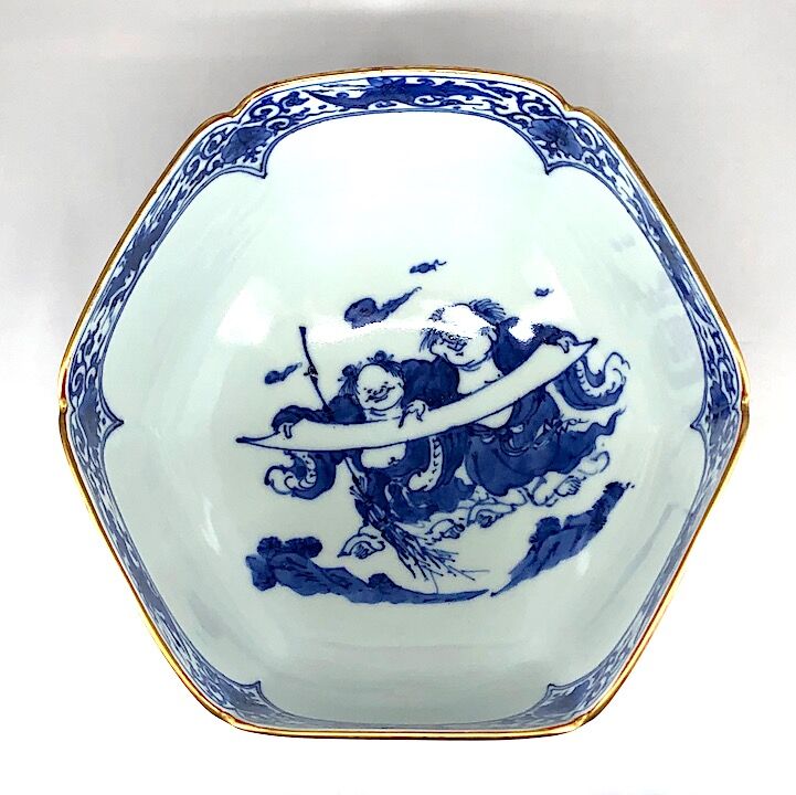 京焼・清水焼　初代 村田陶苑 作　色絵　招福 大黒天像　共箱　無傷。 京焼・清水焼 初代村田陶苑作 染付色絵獅子六角鉢 1963年作。24.6