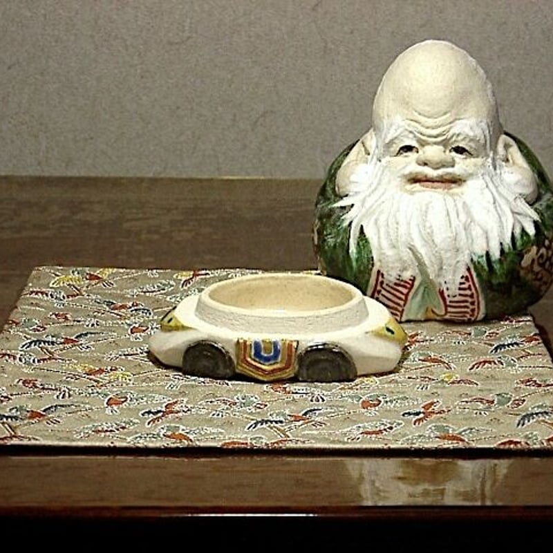 京焼・清水焼 村田陶苑 作 色絵 寿老香合 共箱 無傷 保証