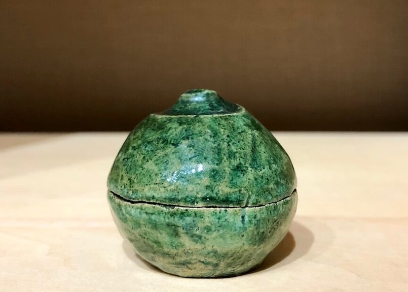 希少明治民窯越後太丘焼霊芝付花瓶太丘銘あり珍品