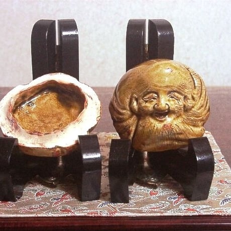 瀬戸焼　作者不明　黄瀬戸　達磨　香合　無傷　箱合　古物。