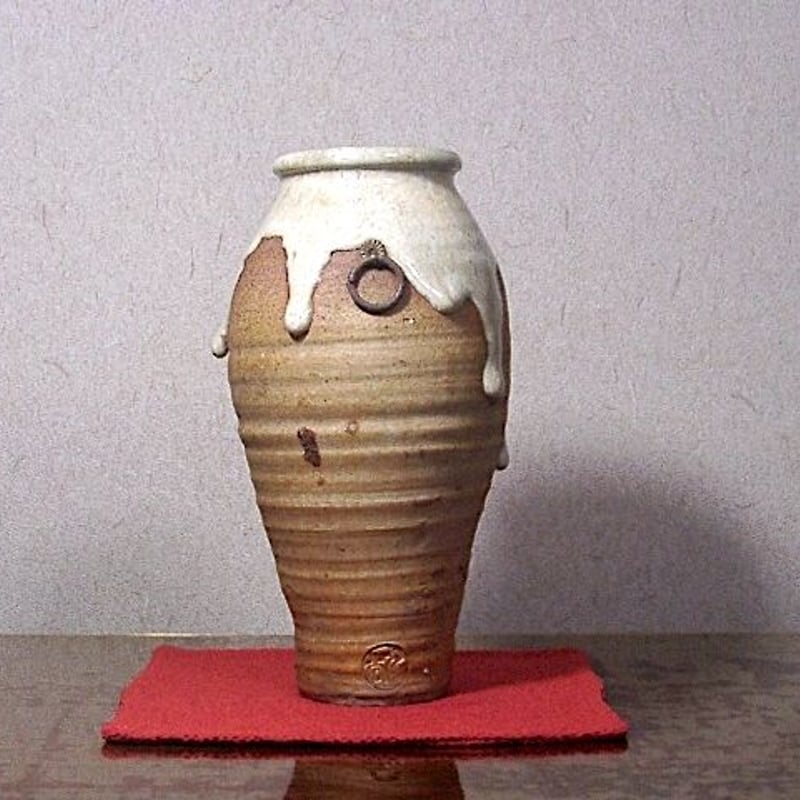 M▽初代花山作 釘 花入 花器 納賀花山 花山堂 動庵 琢陶庵 (K00397)