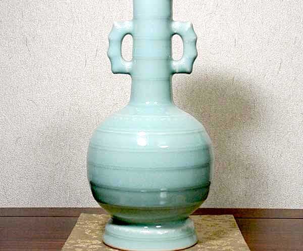 今日庵 日吉窯 加藤丈佳 作 青磁 花瓶 共箱 無傷 保証。 | STORES