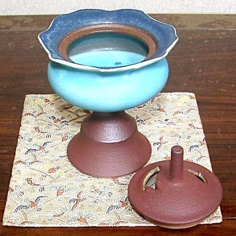 京焼・清水焼 三浦直人 作 トルコ青釉 香炉 無傷 共箱 保証。 | STORES