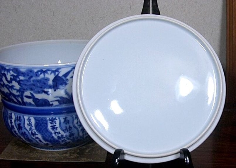 京焼・清水焼 大丸北峰（初代）作 祥瑞手 水指No2 青華松竹梅図 無傷 