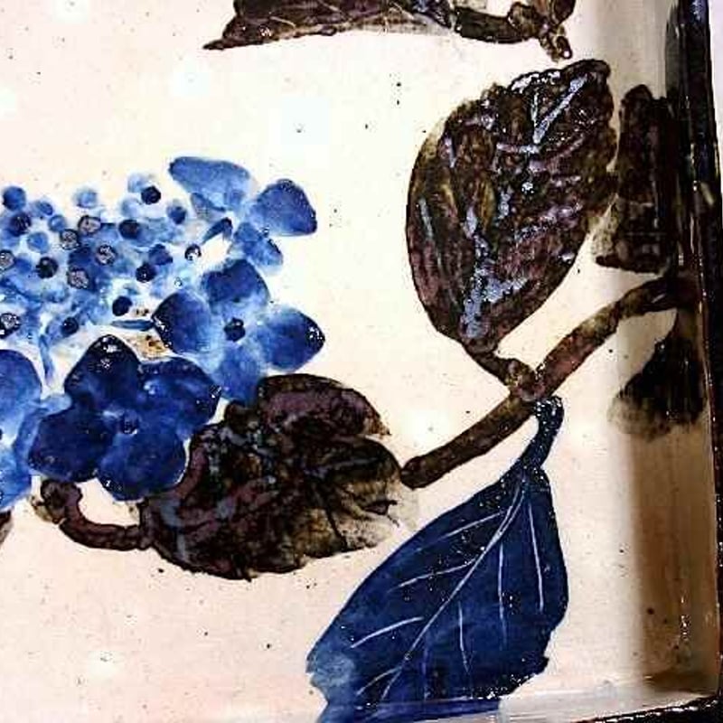 鎌倉 尾形奈美（乾女）作 乾山意 八仙花 角皿 無傷 共箱 保証