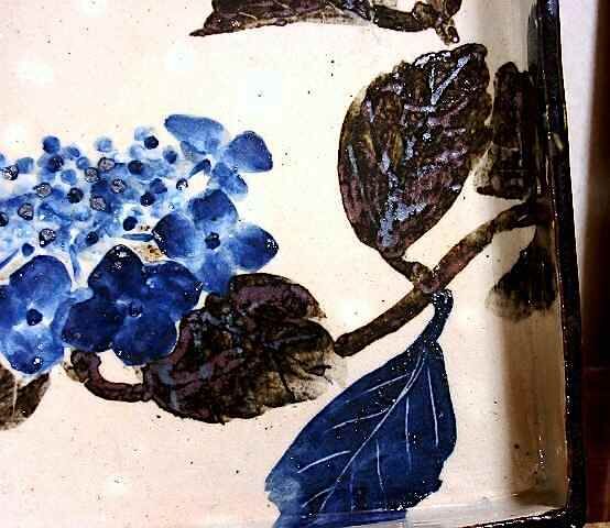 鎌倉 尾形奈美（乾女）作 乾山意 八仙花 角皿 無傷 共箱 保証