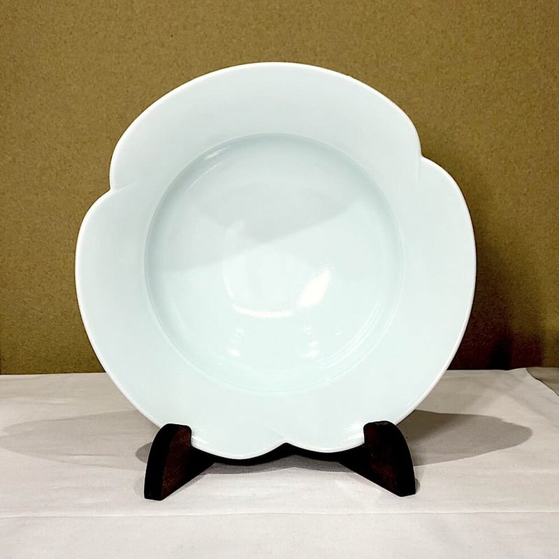 丹波窯 ピーター ハーモン 作 青白磁 花弁鉢 在銘 無傷 共箱