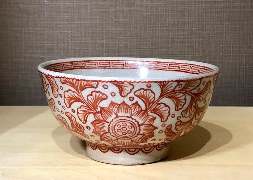 萬古焼　古萬古　桃文　鉢　時代箱付　M　R3618 萬古焼古萬古桃文鉢時代箱付MR3618