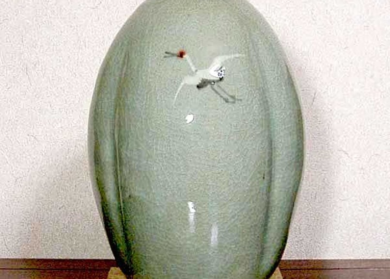 花瓶 (清水焼青瓷)富田洛山作 清水焼 京焼 花瓶 花器 富田洛山 洛