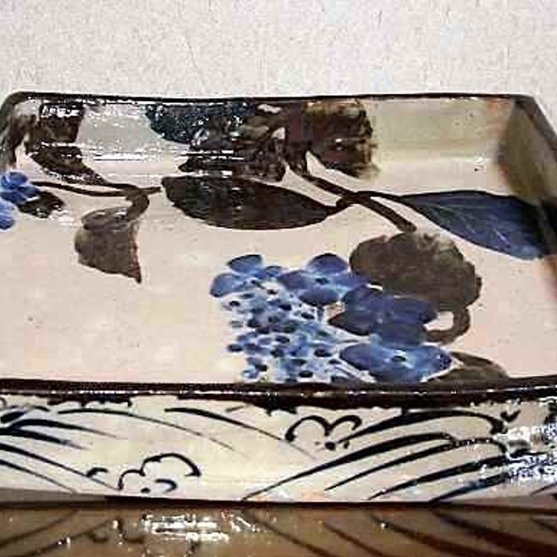 鎌倉 尾形奈美（乾女）作 乾山意 八仙花 角皿 無傷 共箱 保証