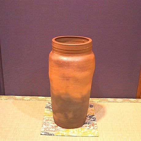 南蛮焼　清水楽山作　花生　無傷　共箱　古物。