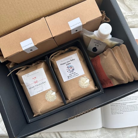 ・GIFT BOX（３合×２・塩麹・ミニ米味噌×2・有機茶TB３種 ）A-Qラベル  / 暑い時期のみクール便発送