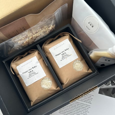 ・GIFT BOX（3合×2 BOX・塩麹・米味噌・雑穀米×2P・有機焙じ茶TB）A-Qラベル  / 暑い時期のみクール便発送