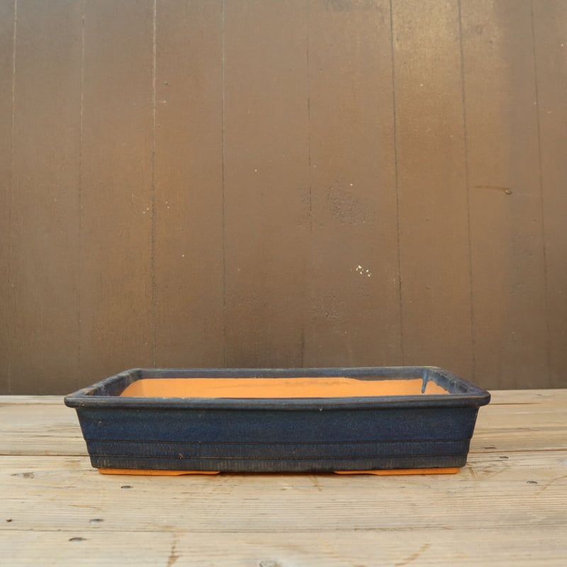 A005 角型青釉盆栽鉢/和鉢 銘有 | 庭の古道具 misora