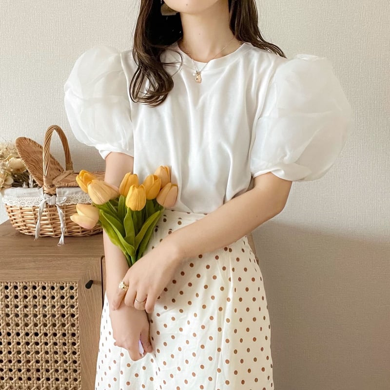 マーロンエノフィ 大人気!!完売 オーガンジーパフスリーブトップス