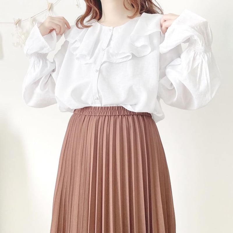 merrylatte original/即納】パールボタンシアーフリルカラーボリューム  