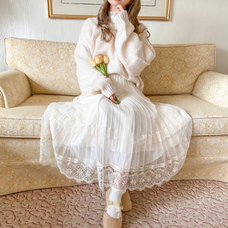 MERCURYDUO 今期新作タグ付 チュール×レースプリーツスカート  