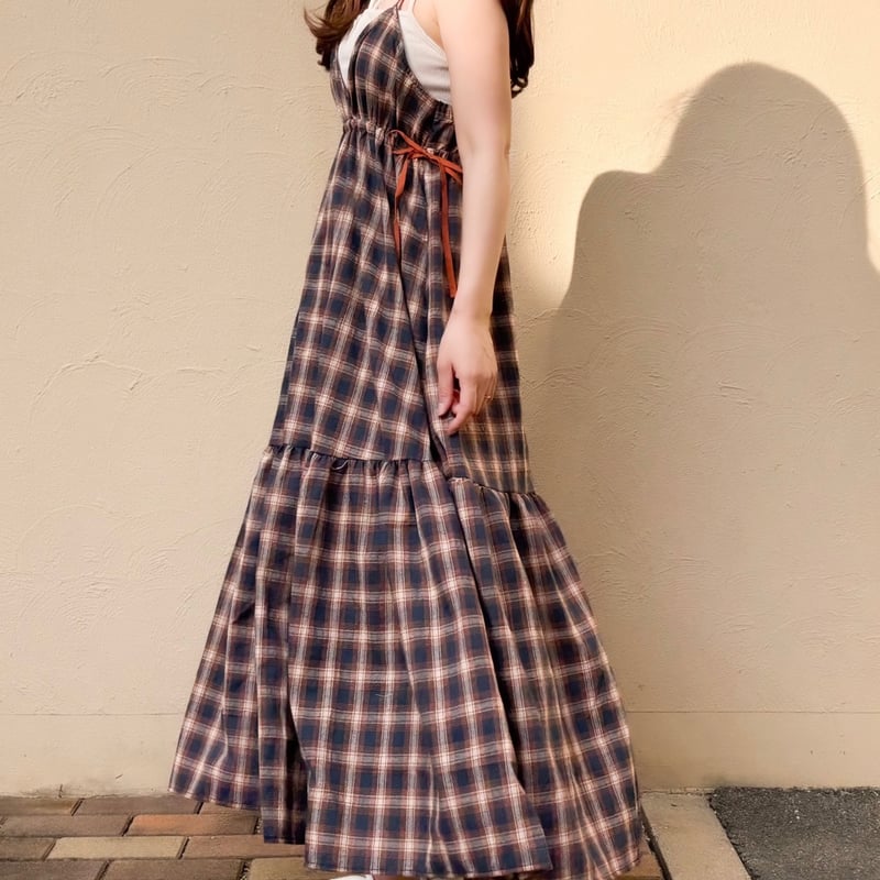 ANDMARY チェック柄キャミワンピース・サイドリボン付き ANDMARY チェック柄キャミワンピース・サイドリボン付き リボン