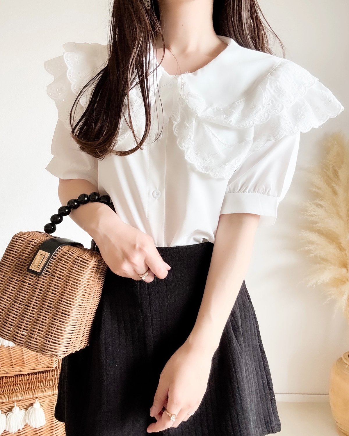 レースフリルビッグカラーブラウス | merrylatte