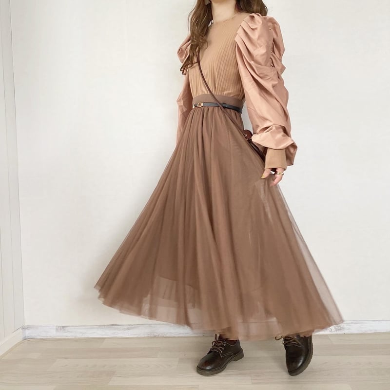 エブール シルクシフォンスカート ブラウン 36 エブール シルクシフォンスカート ブラウン 36