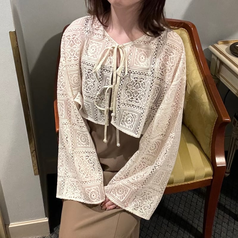 merrylatte original／即納】レースクロップド丈カーディガン | merry 