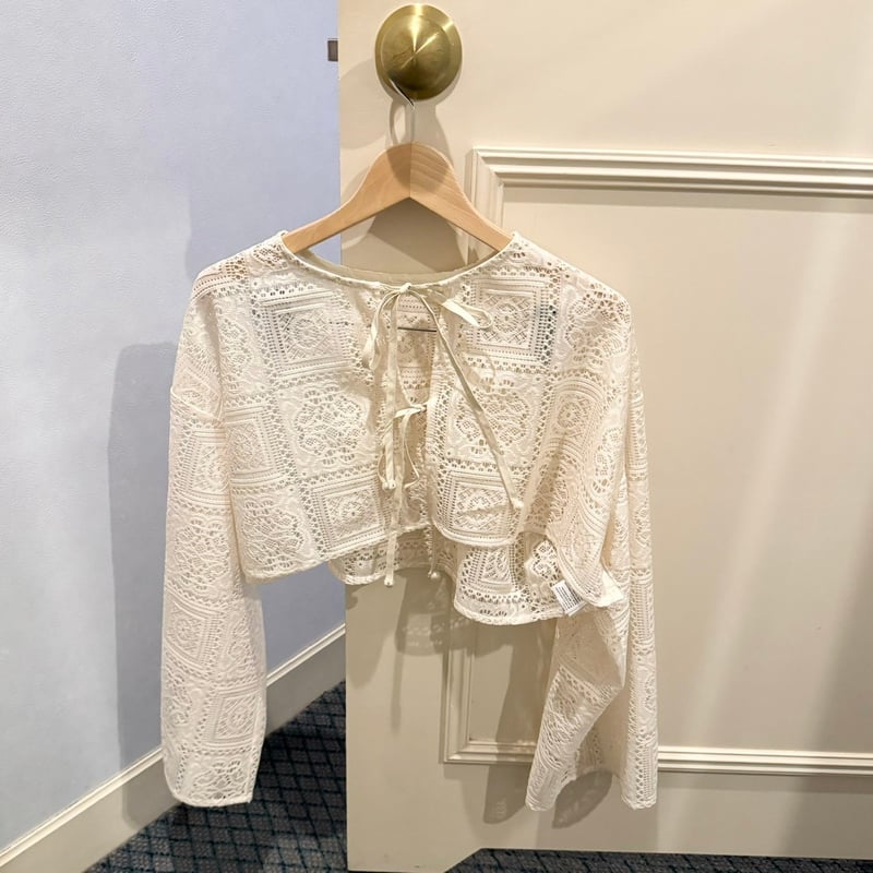 merrylatte original／即納】レースクロップド丈カーディガン | merry 