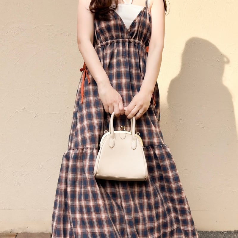 ANDMARY チェック柄キャミワンピース・サイドリボン付き BLUEEAST ワンピース チェック柄サイドリボンキャミワンピース