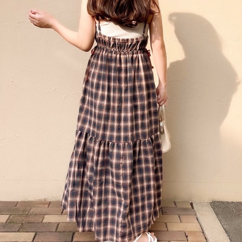 即納】サイドリボンチェックキャミワンピースman30 | merrylatte