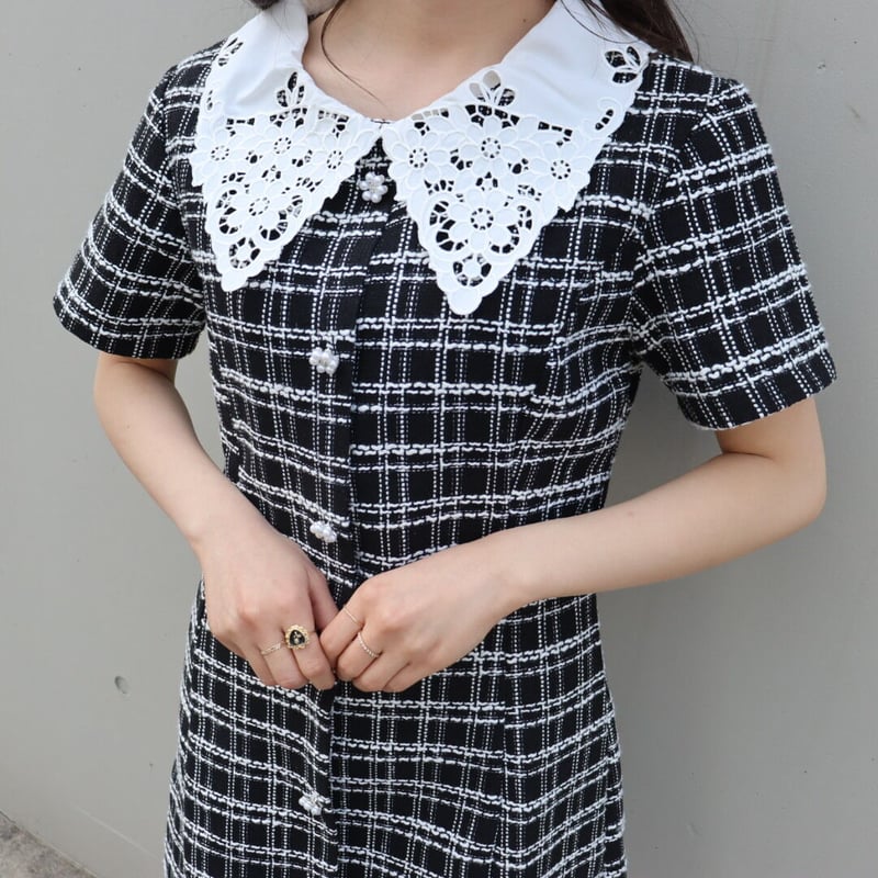 美品◆45R コットンツイードワンピース 45R（フォーティファイブアール）の「コットンツイードのAドレス