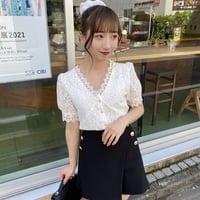 パール釦半袖レーストップス