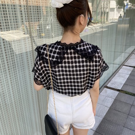 レースチェックブラウス