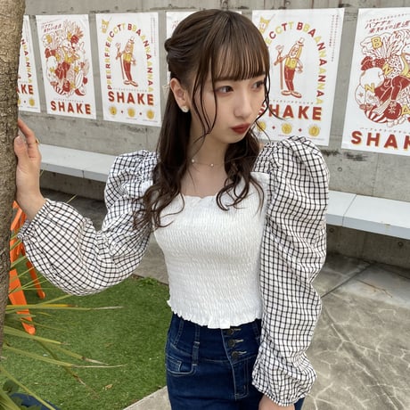 バイカラーシャーリングトップス