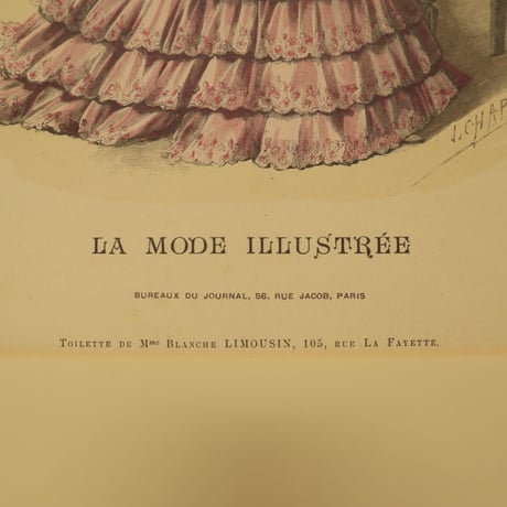 A010【版画複製版】フランスアンティーク 貴婦人 ファッション誌『La Mode illustree』２枚 ⑤