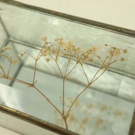 A004【フラワーアート】押し花ガラス 真鍮フレームのショーケース 宝石箱