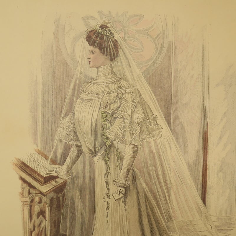 A008【版画複製版】フランスアンティーク 貴婦人 ファッション誌『La