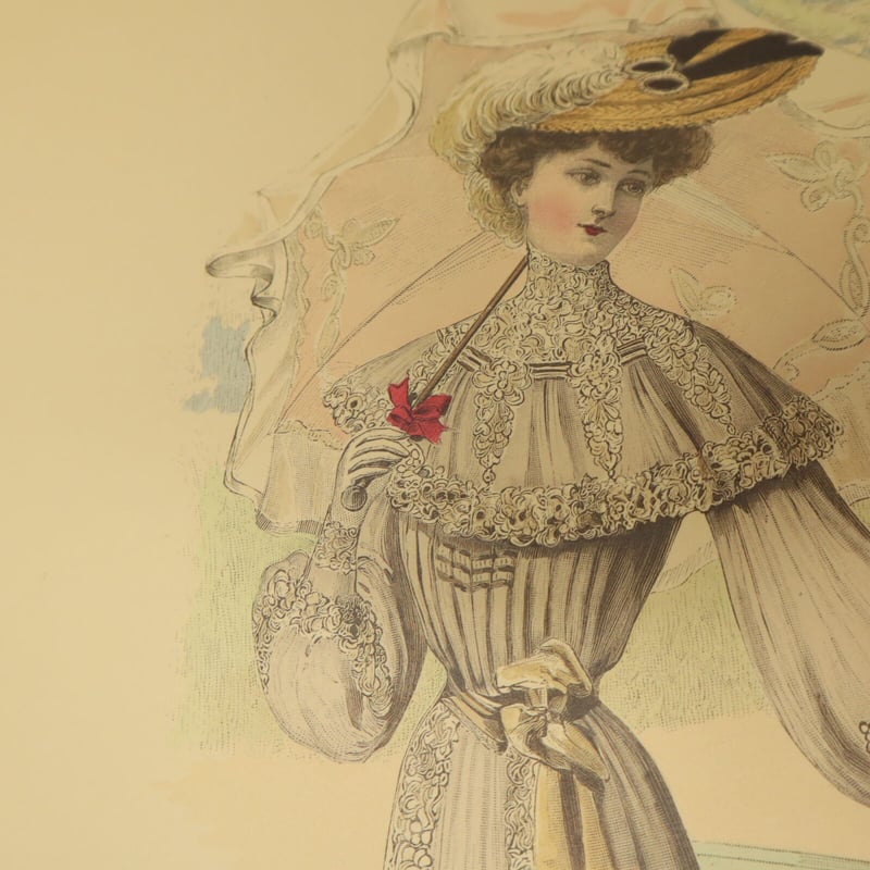 貴重1900年代作品絵画100年前のフランス貴婦人手彩色アンティーク